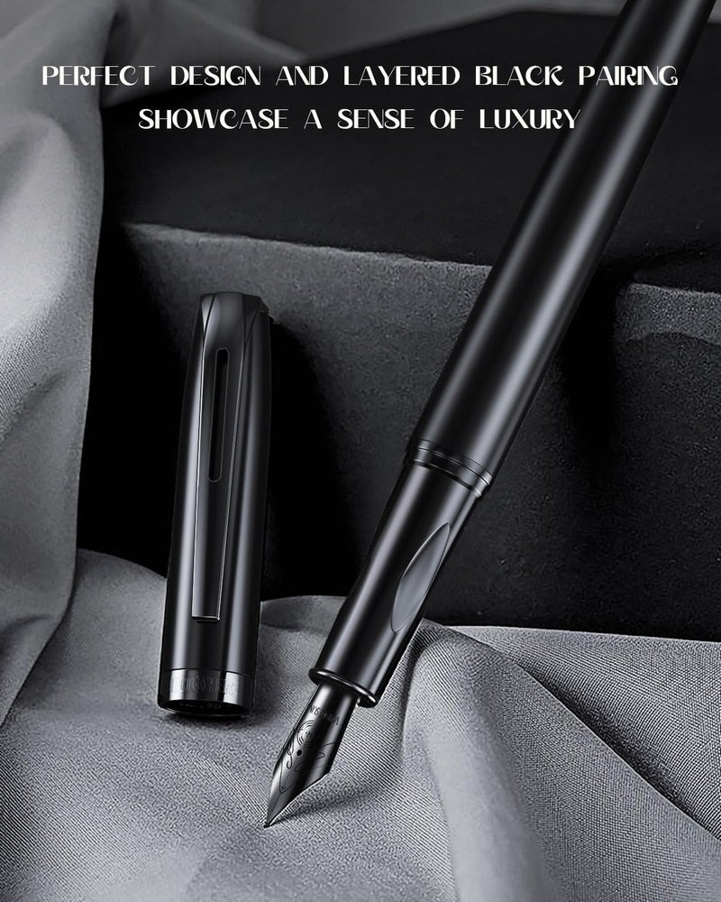 BOCIYER samurai Fountain Pen Set,Hand Polished Medium Nib,Calligraphy Nib(Bent Nib),Includes 8 Ink Cartridges,Ink Refill Converter*2 And Gift Box,Best Pen Gift Set for Men & Women（Black ） - Image 3